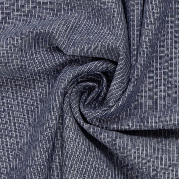 Leinen- Baumwoll Mischgewebe "Paul" dunkelblau meliert gestreift